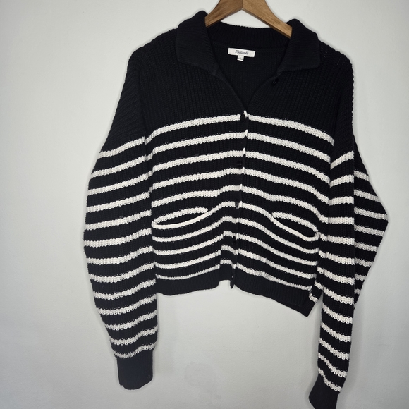 Madewell Sweaters - Madewell Black and White Striped Cardigan